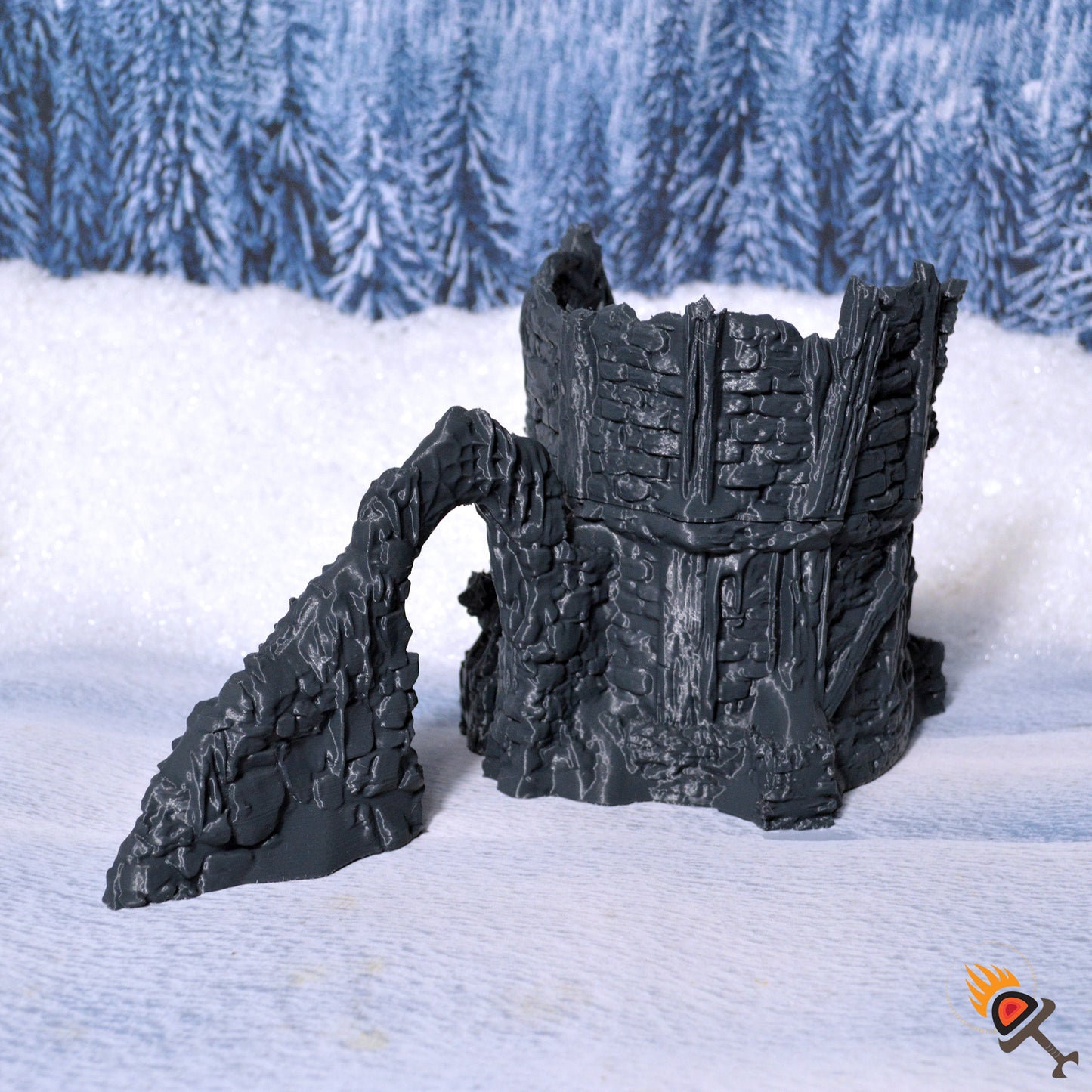 Frozen Tower Ruins 15mm 28mm 32mm for D&D Icewind Dale Terrain, DnD Pathfinder Frostgrave Arctic Snowy Icy