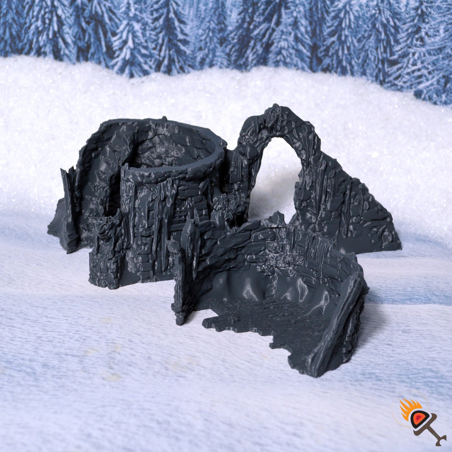 Frozen Tower Ruins 15mm 28mm 32mm for D&D Icewind Dale Terrain, DnD Pathfinder Frostgrave Arctic Snowy Icy