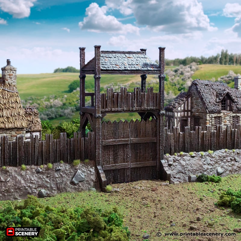 Miniature Norman Garrison Walls 15mm 28mm 32mm for D&D Terrain, Medieval Wooden Palisades for DnD Pathfinder, King and Country