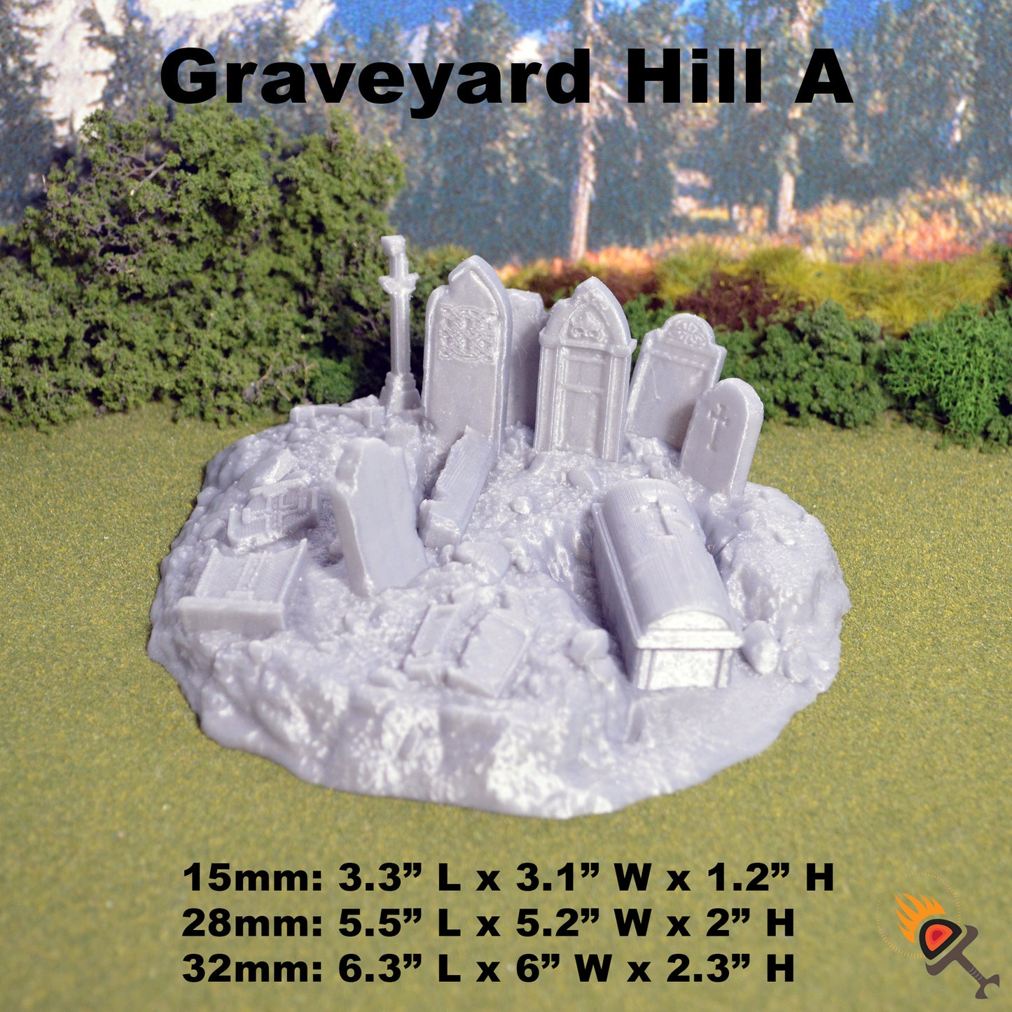 Graveyard Hills for DnD Terrain 15mm 28mm 32mm, Cemetery Graves and Coffins for D&D Pathfinder Shadow Realms, Gift for Tabletop Gamers
