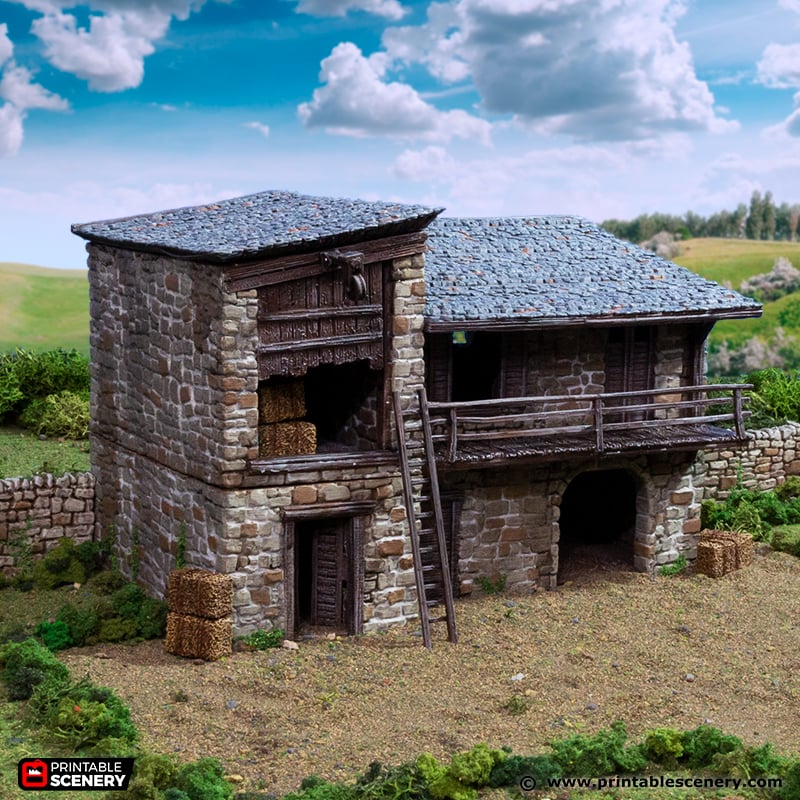 Miniature King's Stables 15mm 28mm 32mm for D&D Terrain, Medieval Horse Stone Stables for DnD Pathfinder and Wargames