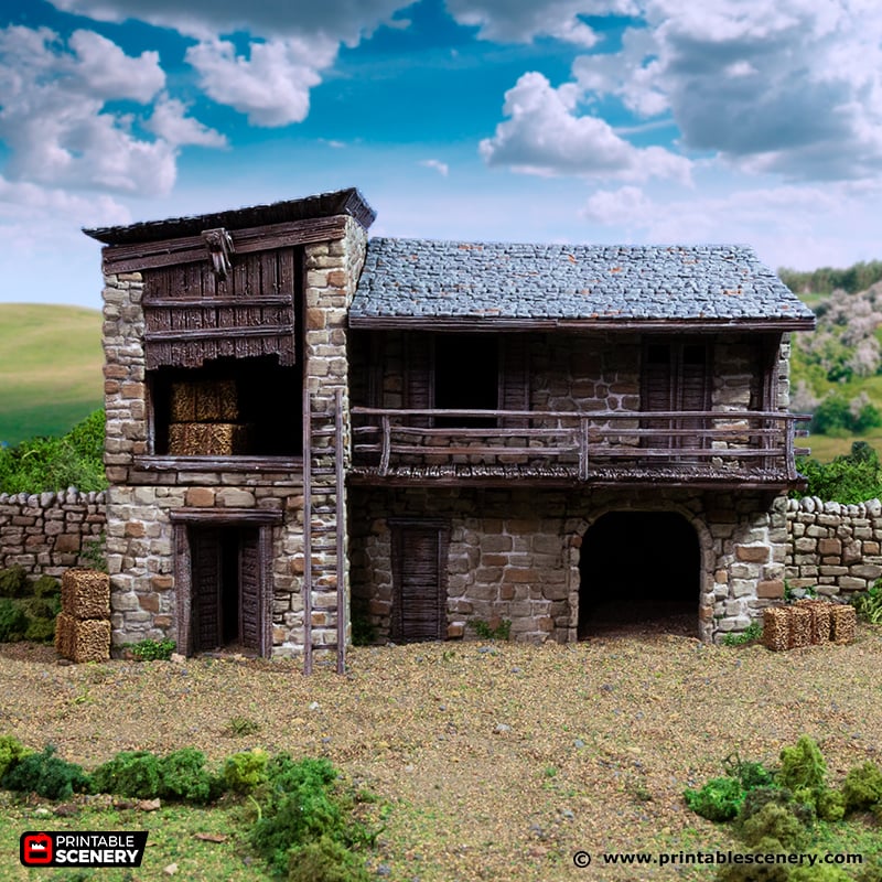 Miniature King's Stables 15mm 28mm 32mm for D&D Terrain, Medieval Horse Stone Stables for DnD Pathfinder and Wargames