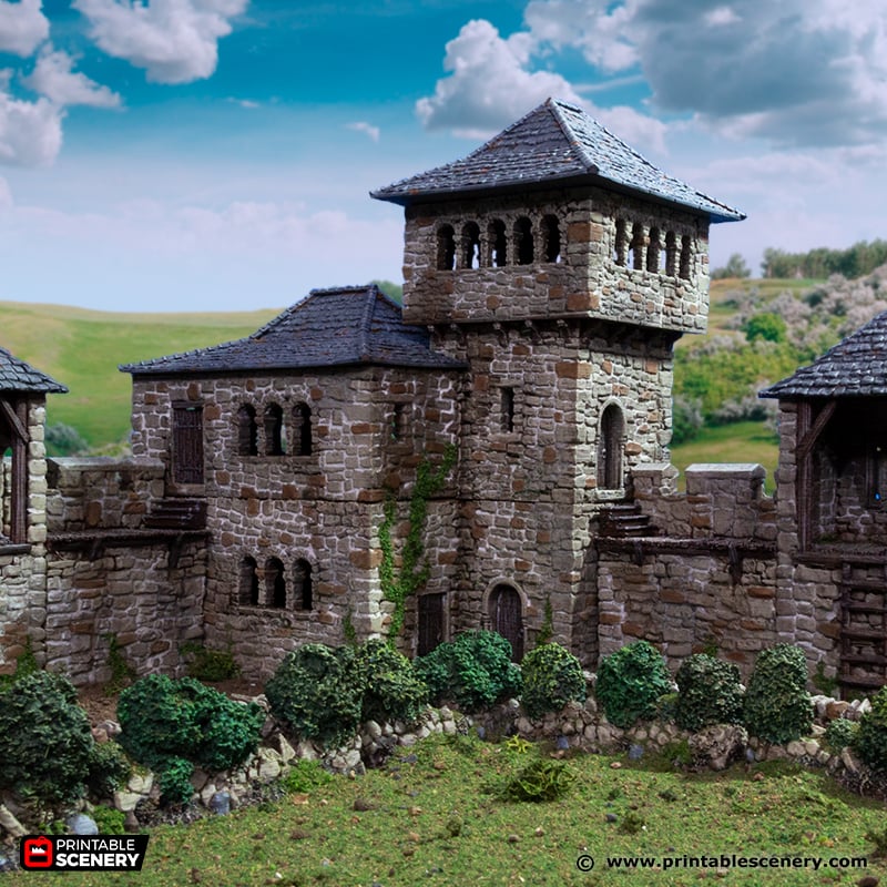 Miniature King's Quarters 15mm 28mm 32mm for D&D Terrain, Medieval Stone House and Tower for DnD Pathfinder and Wargames