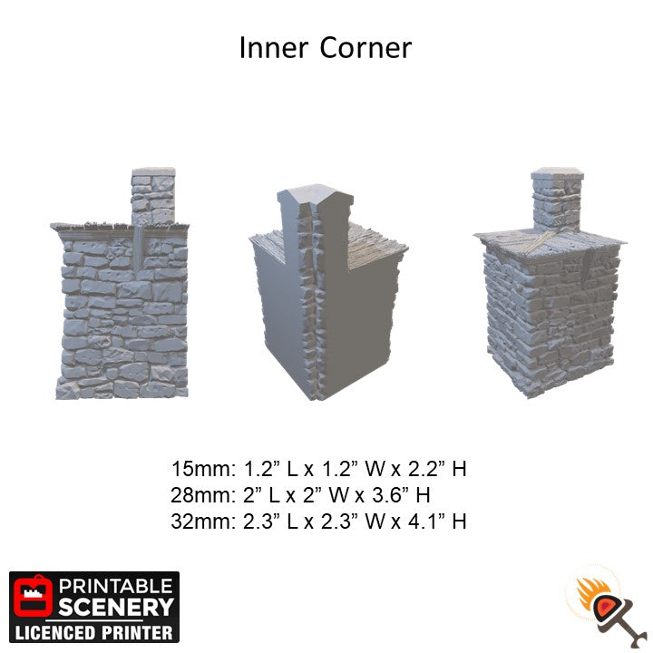 Norman Fort Walls Corner Towers 15mm 28mm 32mm for D&D Terrain, Stone Tower for DnD Pathfinder, Medieval Fortifications, Printable Scenery