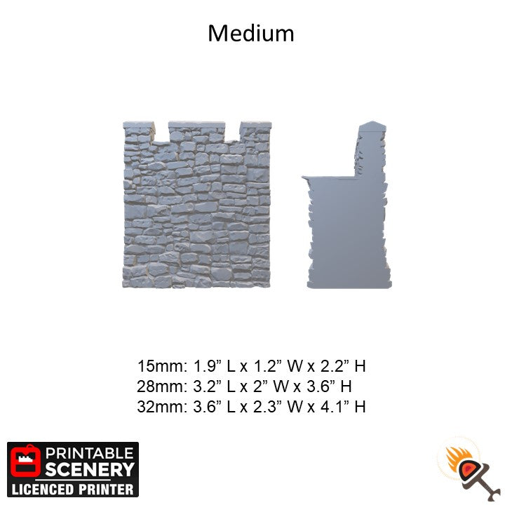 Norman Fort Walls 15mm 28mm 32mm for D&D Terrain, Stone Tower and Gate with Drawbridge for DnD Pathfinder, Medieval Fortifications