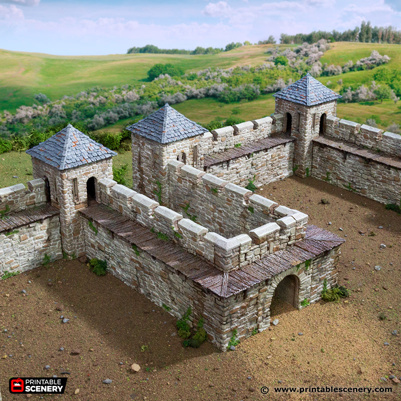 Norman Fort Walls Corner Towers 15mm 28mm 32mm for D&D Terrain, Stone Tower for DnD Pathfinder, Medieval Fortifications, Printable Scenery
