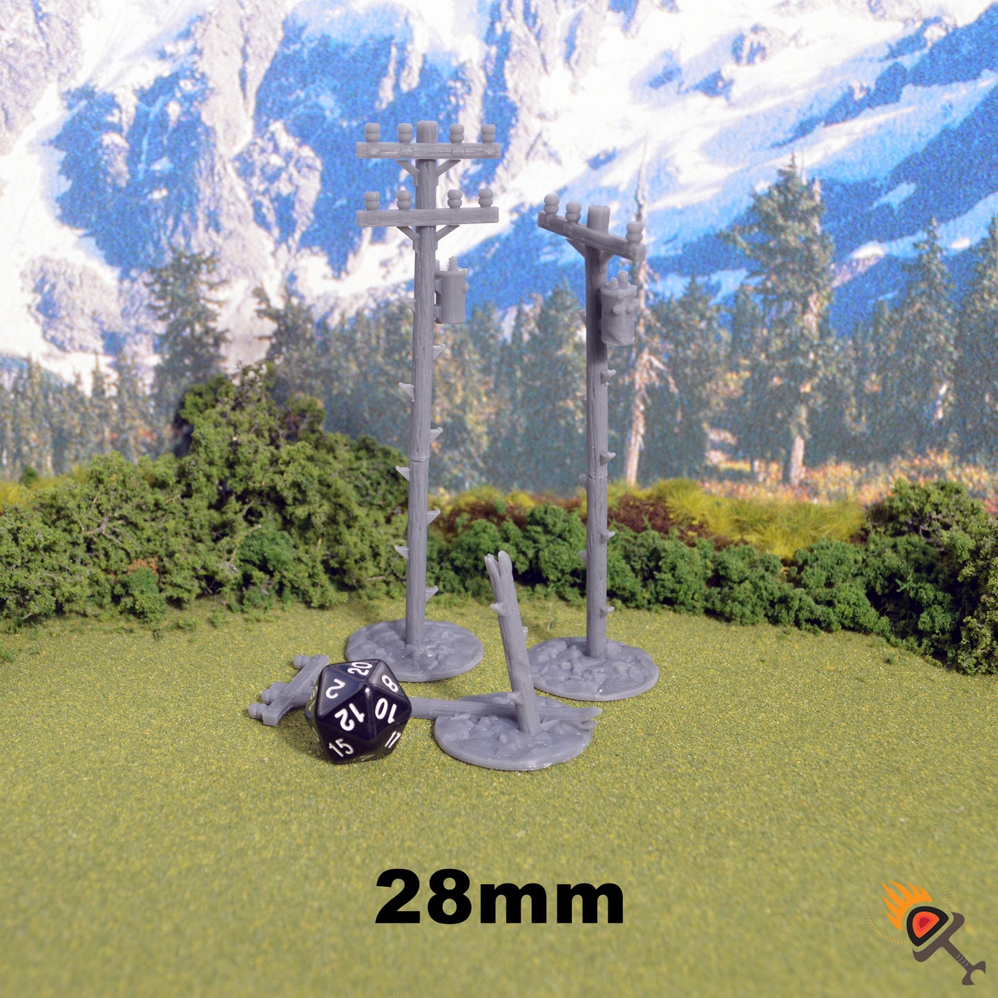 Miniature Power Poles for Post-Apocalyptic Terrain 15mm 20mm 28mm 32mm, Fallout Wasteland Warfare and Gaslands Scenery, This is Not a Test