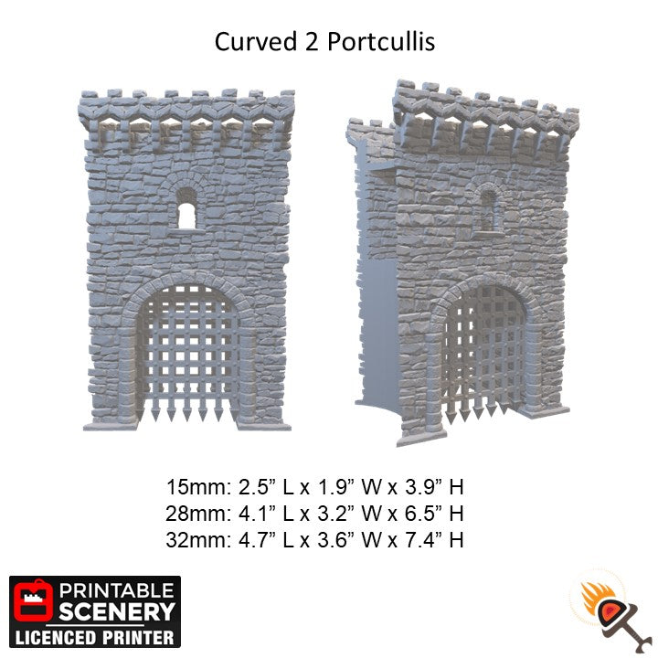 Miniature Royal Gate with Portcullis 15mm 28mm 32mm for D&D Terrain, Medieval Stone Gate with Drawbridge for DnD Pathfinder and Wargames