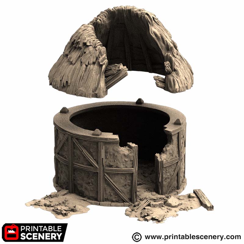 Miniature Ruined Medieval Round House with Thatch Roof for DnD Terrain 15mm 28mm 32mm, D&D Pathfinder Medieval Village, King and Country