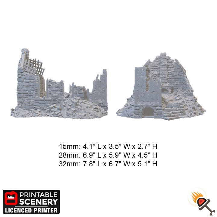 Ruined Barlyway Cottage 15mm 28mm 32mm for D&D Terrain, DnD Pathfinder Medieval Village, Printable Scenery King and Country