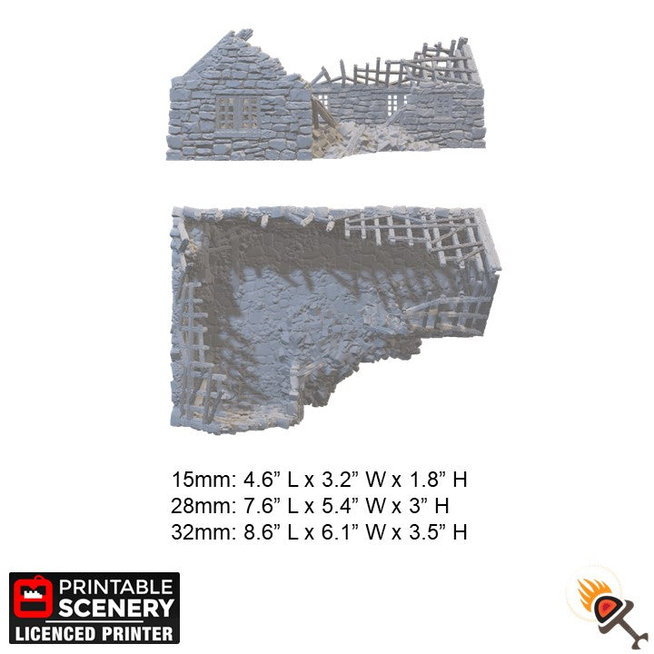 Ruined Highland Stone Barn 15mm 28mm 32mm for D&D Terrain, Medieval Barn Ruins for DnD Pathfinder, Miniature Stone Barn, Printable Scenery