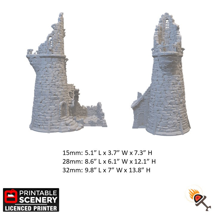 Miniature Ruined Lighthouse 15mm 28mm 32mm for D&D Terrain, DnD Pathfinder Coastal Ruins, Gift for Tabletop Gamers