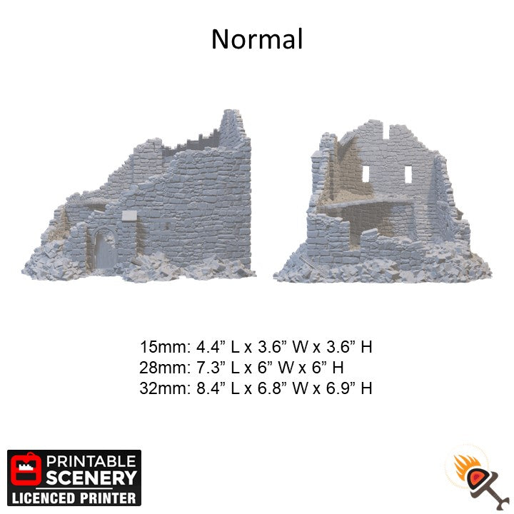Ruined Norman Stone Manor 15mm 28mm 32mm for D&D Terrain, DnD Pathfinder Medieval Village, Printable Scenery King and Country