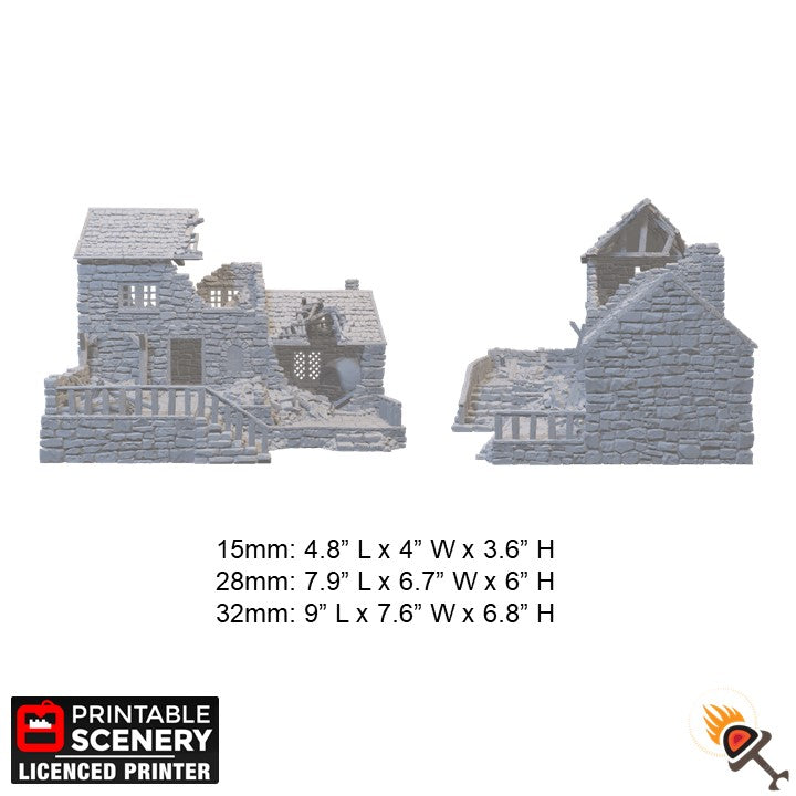 Ruined Stonestreet Bakers 15mm 28mm 32mm for D&D Terrain, Stone House Ruins for DnD Pathfinder Medieval Village, Printable Scenery