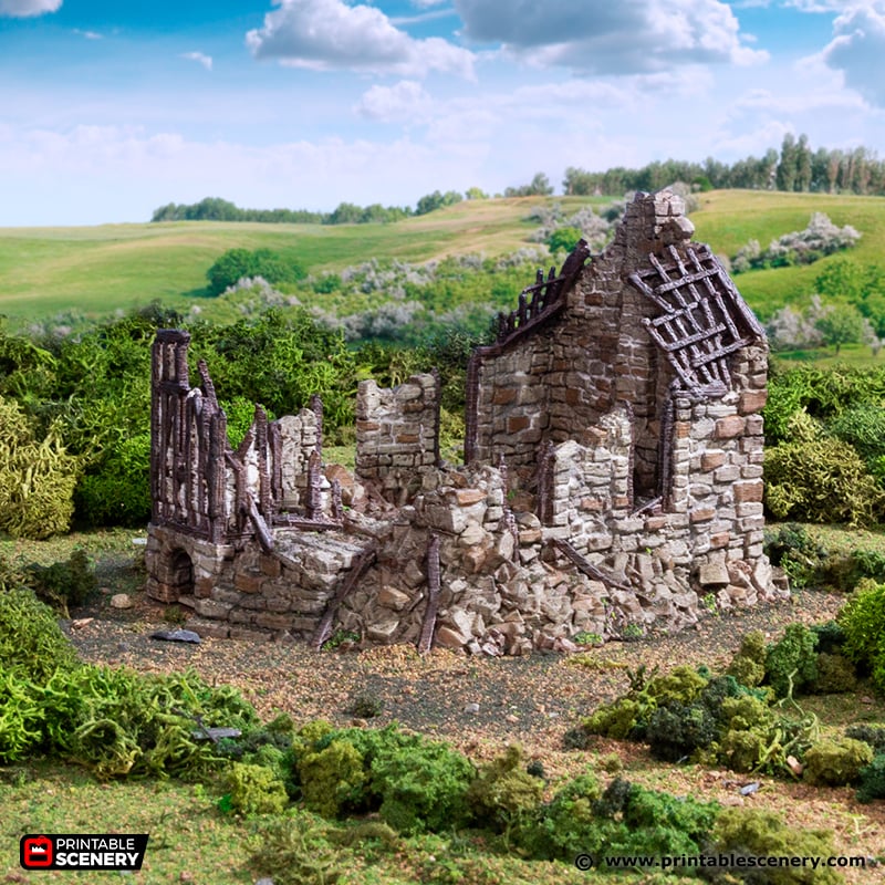 Ruined Barlyway Cottage 15mm 28mm 32mm for D&D Terrain, DnD Pathfinder Medieval Village, Printable Scenery King and Country