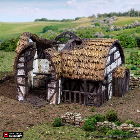 Miniature Ruined Country Stables 15mm 28mm 32mm for D&D Terrain, Medieval Wattle and Daub Livestock Building for DnD Pathfinder and Wargames