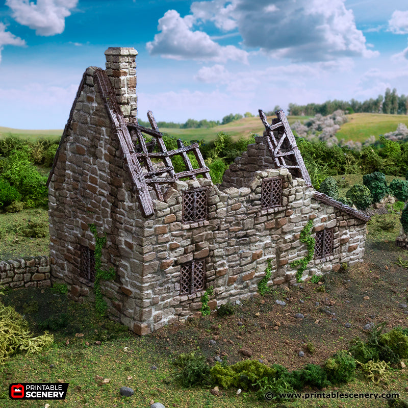 Ruined Crow Cottage 15mm 28mm 32mm for D&D Terrain, Medieval Stone House Ruins for DnD Pathfinder, Printable Scenery King and Country