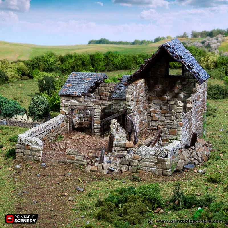 Miniature Ruined Farm Pig Pen for DnD Terrain 15mm 28mm 32mm, Pigsty Ruins for D&D Pathfinder Medieval Village, King and Country Hog Pen