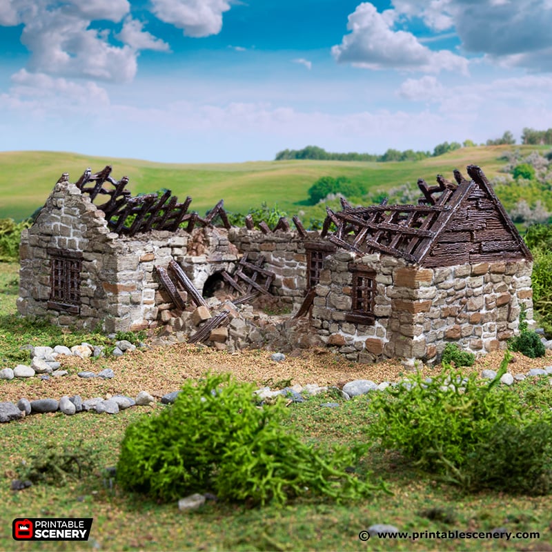 Ruined Highland Stone Barn 15mm 28mm 32mm for D&D Terrain, Medieval Barn Ruins for DnD Pathfinder, Miniature Stone Barn, Printable Scenery