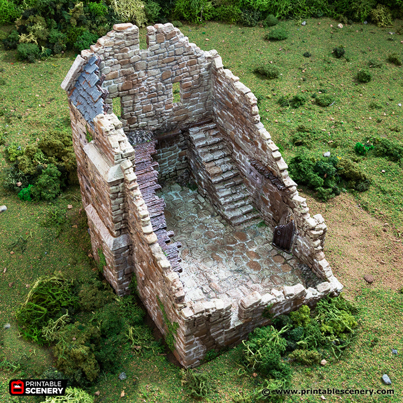 Ruined Norman Stone Manor 15mm 28mm 32mm for D&D Terrain, DnD Pathfinder Medieval Village, Printable Scenery King and Country