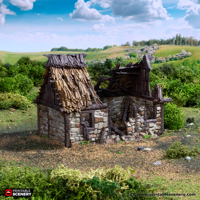 Ruined Norman Stone Barn 15mm 28mm 32mm for D&D Terrain, DnD Pathfinder Medieval Village, Miniature Stone Barn, Gift for Tabletop Gamers