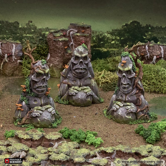 Miniature Rune Stones and Shrine for DnD Swamp Terrain 15mm 28mm 32mm, Stone Statues Lizardmen Terrain for D&D Pathfinder Warhammer Lustria