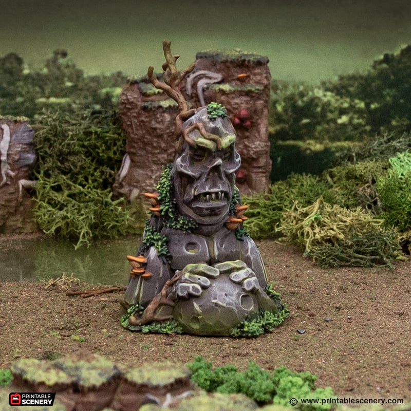 Miniature Rune Stones and Shrine for DnD Swamp Terrain 15mm 28mm 32mm, Stone Statues Lizardmen Terrain for D&D Pathfinder Warhammer Lustria