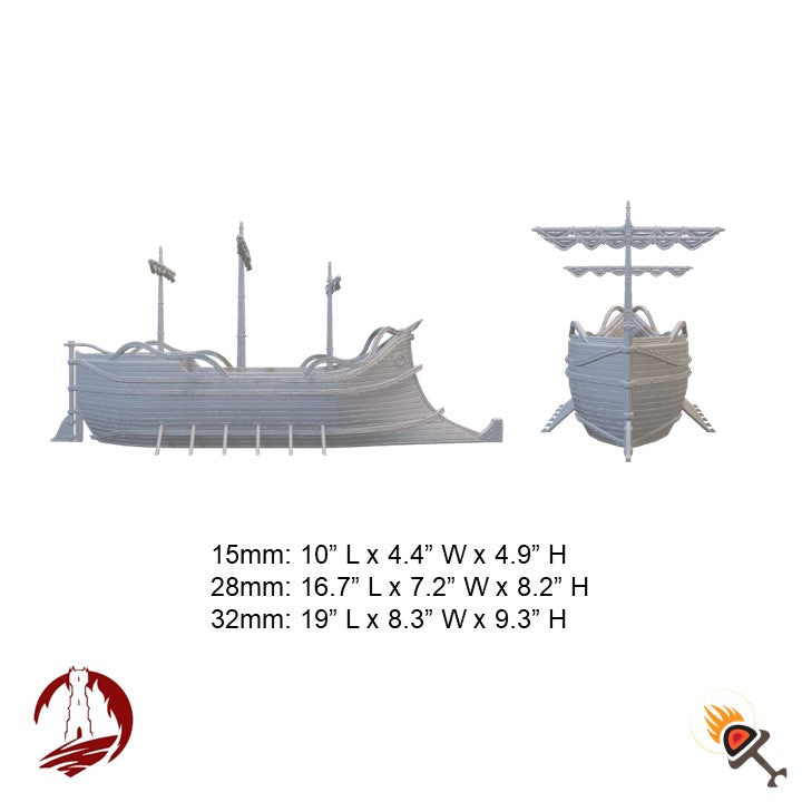 Elven Ship for DnD Terrain 15mm 28mm 32mm, Fantasy High Elf Boat for DnD Pathfinder, Dark Realms Silver Haven Elf Ship