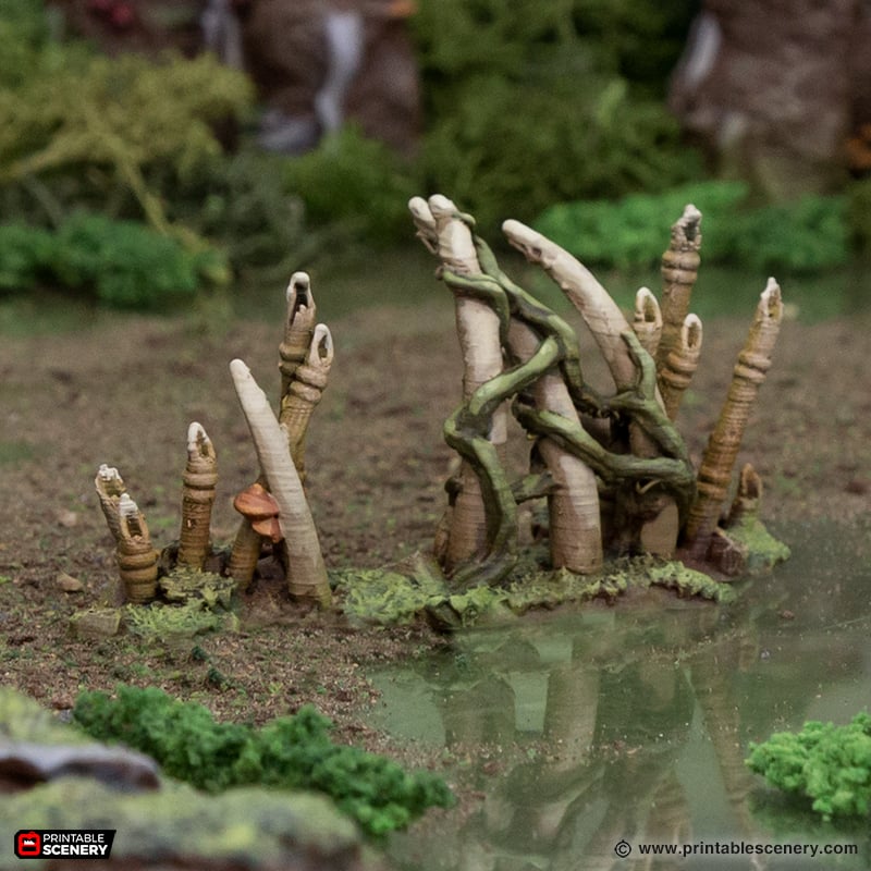 Miniature Bamboo Scatter for DnD Swamp Terrain 15mm 28mm 32mm, Lizardmen Terrain for D&D Pathfinder Warhammer Lustria, Gloaming Swamps