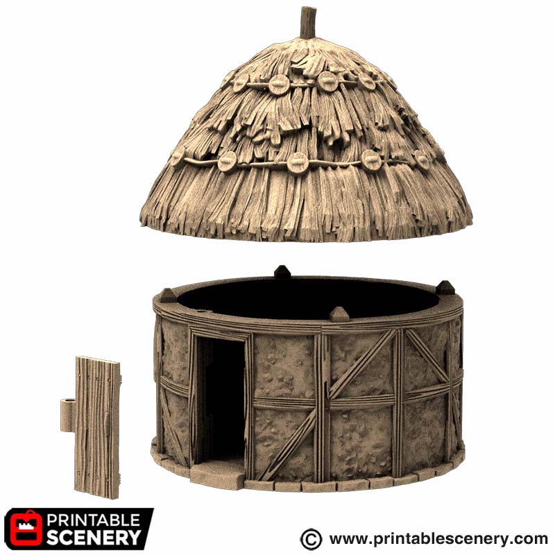 Miniature Medieval Round House with Thatch Roof for DnD Terrain 15mm 28mm 32mm, D&D Pathfinder Medieval Village, King and Country