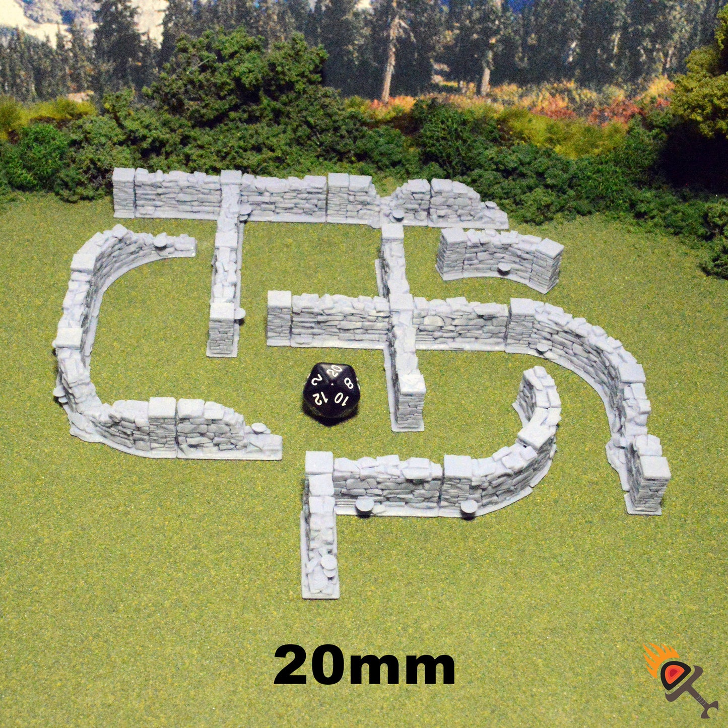 Miniature Stone Fences 15mm 20mm 28mm 32mm for D&D Terrain, Stone Wall Ruins for DnD Pathfinder, Wargame Skirmish Terrain, Modular OpenLOCK