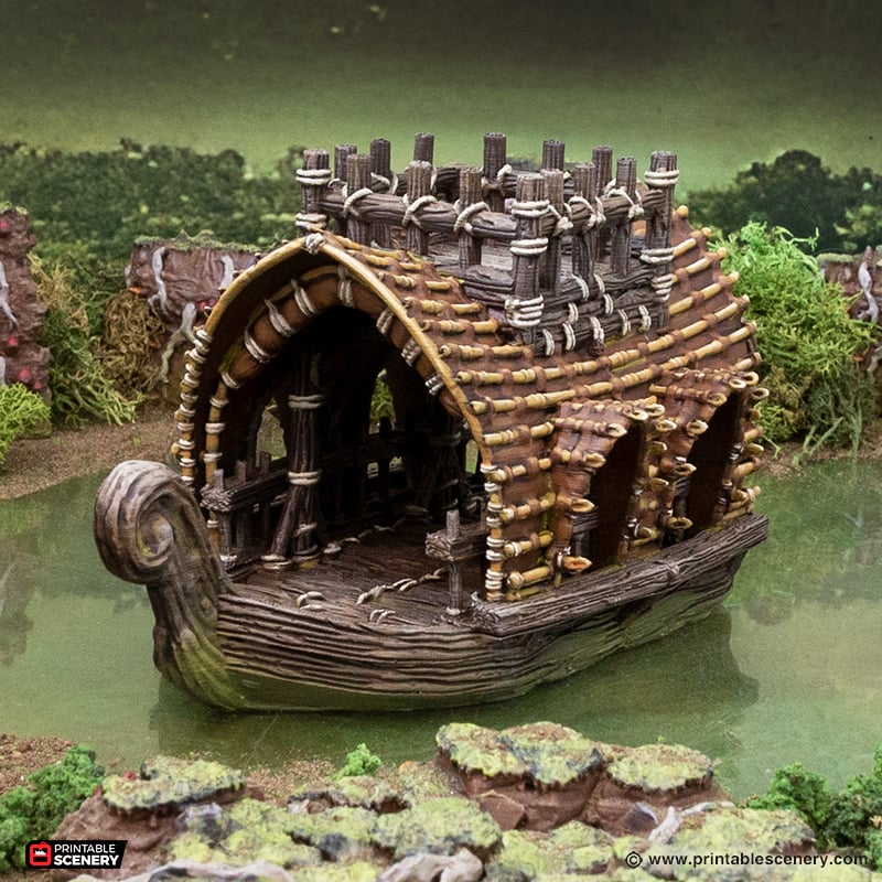 Miniature Swamp Boats for DnD Terrain 15mm 28mm 32mm, Wooden Rafts for D&D Lizardfolk Pathfinder Warhammer Lustria, Gloaming Swamps