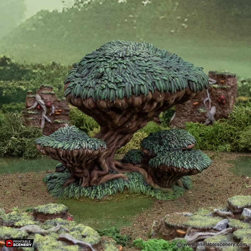 Miniature Swamp Scatter for DnD Terrain 15mm 28mm 32mm, Mushroom Trees and Spike Vines for D&D Pathfinder Warhammer Lustria, Gloaming Swamps