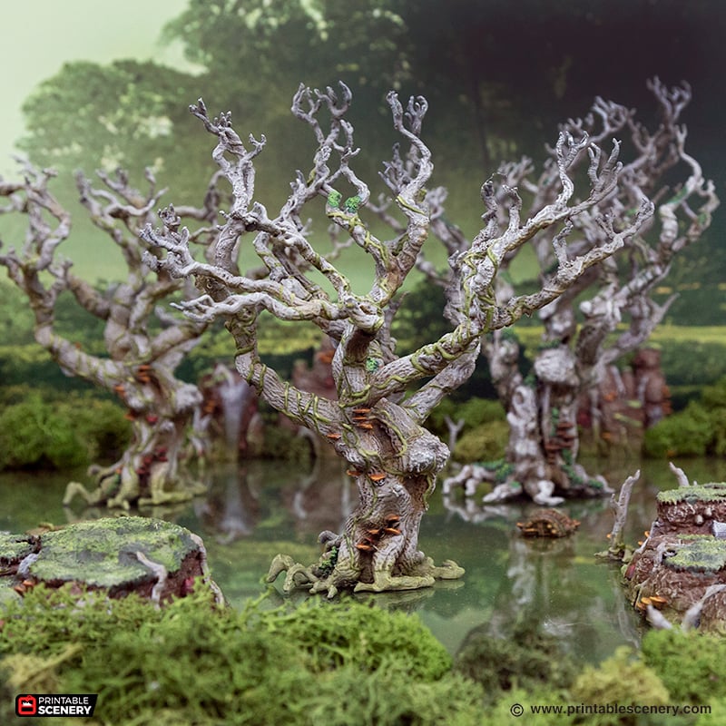 Miniature Wildwood Trees for DnD Swamp Terrain 15mm 20mm 28mm 32mm, Lizardfolk Terrain for D&D Pathfinder Warhammer Lustria, Gloaming Swamps