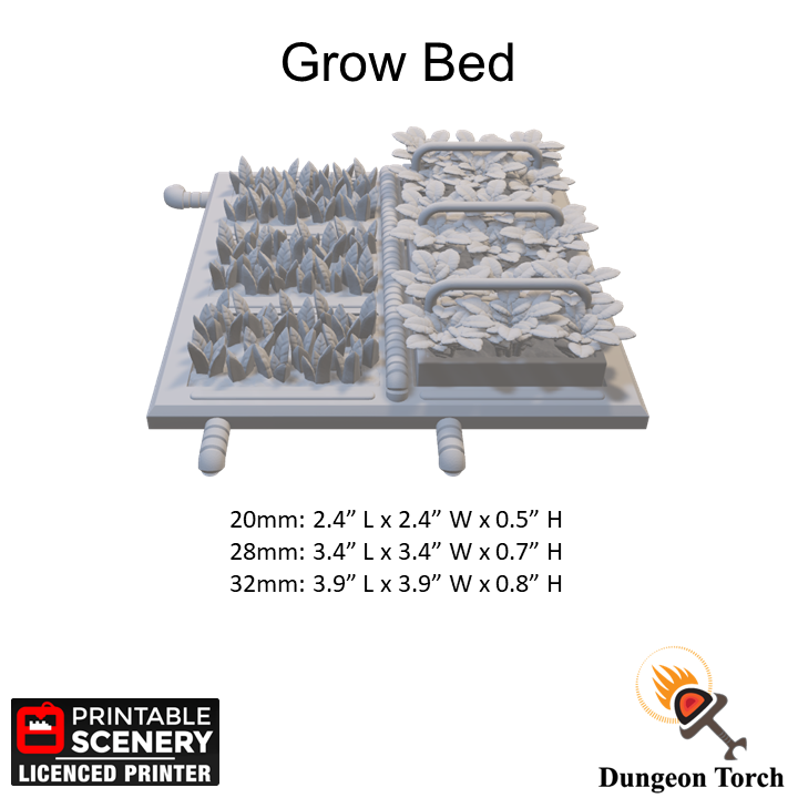 Miniature Plant Grow Beds and Pond 20mm 28mm 32mm for D&D Terrain, Lunar Base Greenhouse Garden for Sci-Fi Fantasy DnD Pathfinder
