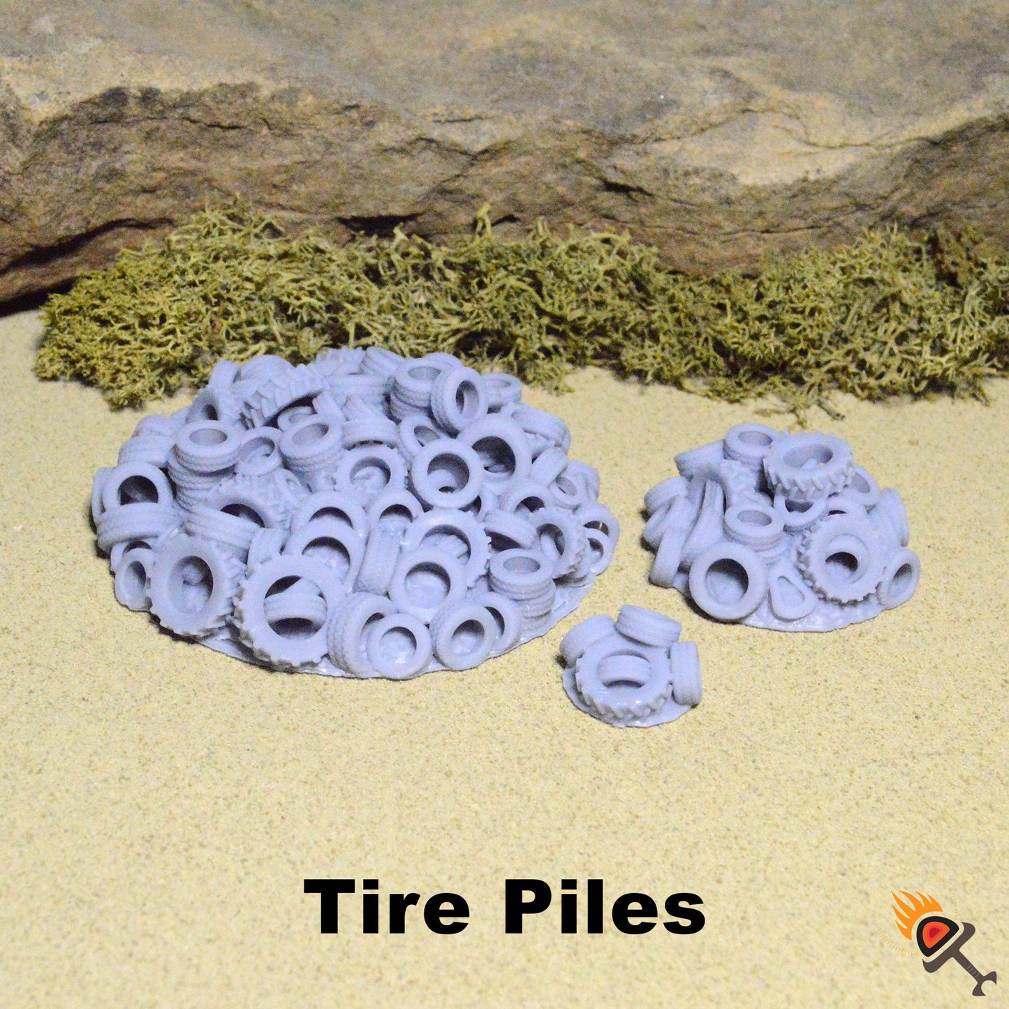 Tire Walls and Piles for Gaslands Terrain 20mm 28mm 32mm, Burning Tire Pile for Urban Fallout Post-Apocalyptic Barricades and Race Tracks