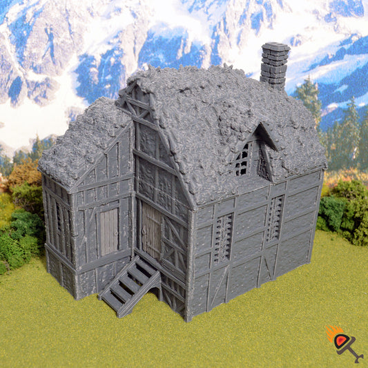 Wattle and Daub Barlyway Cottage 15mm 28mm 32mm for D&D Terrain, DnD Pathfinder Medieval Village, Printable Scenery King and Country