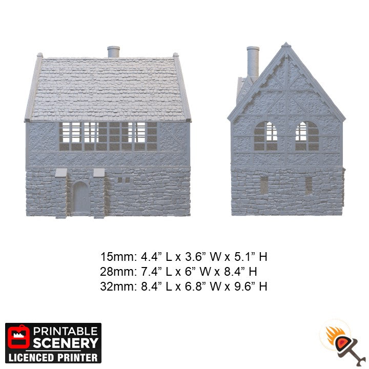 Wattle and Daub Stone Manor 15mm 28mm 32mm for D&D Terrain, DnD Pathfinder Medieval Village, Printable Scenery King and Country
