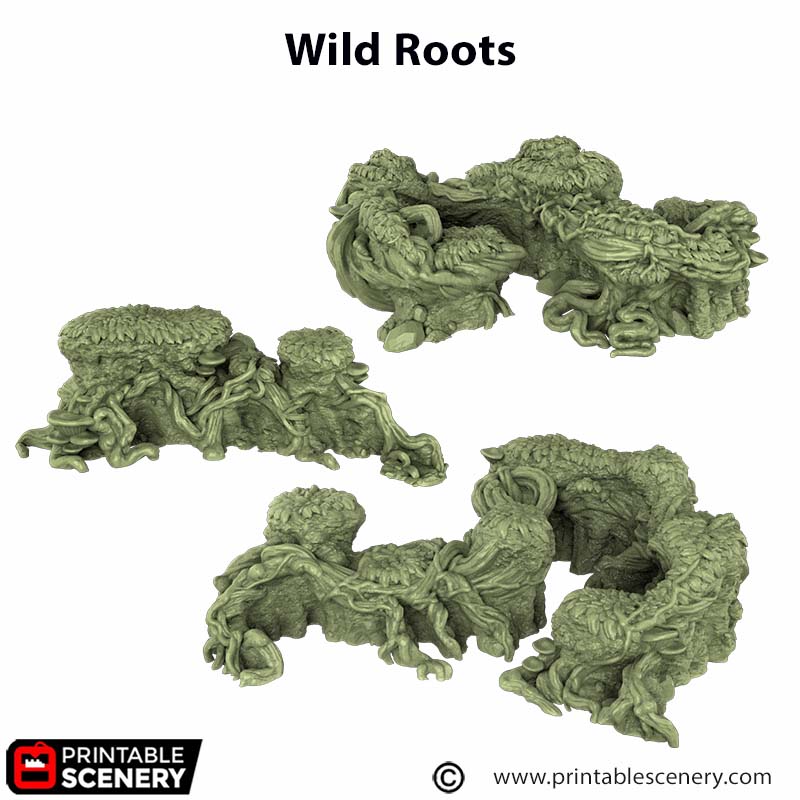 Miniature Jungle Roots for DnD Swamp Terrain 15mm 28mm 32mm, Wild Roots and Bushes for D&D Pathfinder, Gloaming Swamps