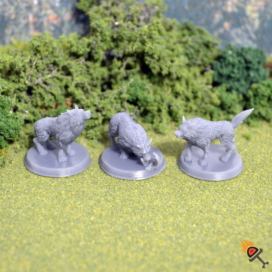 Miniature Wolf Pack 28mm for D&D, Howling Eating and Growling Wolves for DnD Pathfinder, EC3D Beast and Baddies, Gift for Tabletop Gamers