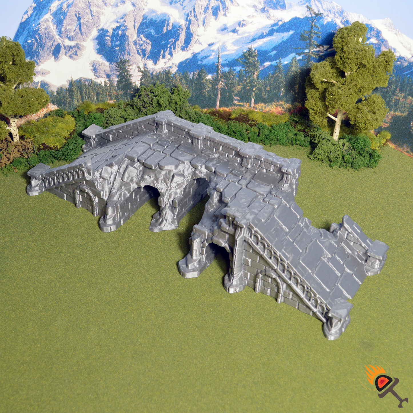 Miniature Bridge Ruins 15mm 28mm 32mm for D&D Terrain, DnD Pathfinder Arkenfel Medieval Stone Footbridge, Gift for Tabletop Gamers