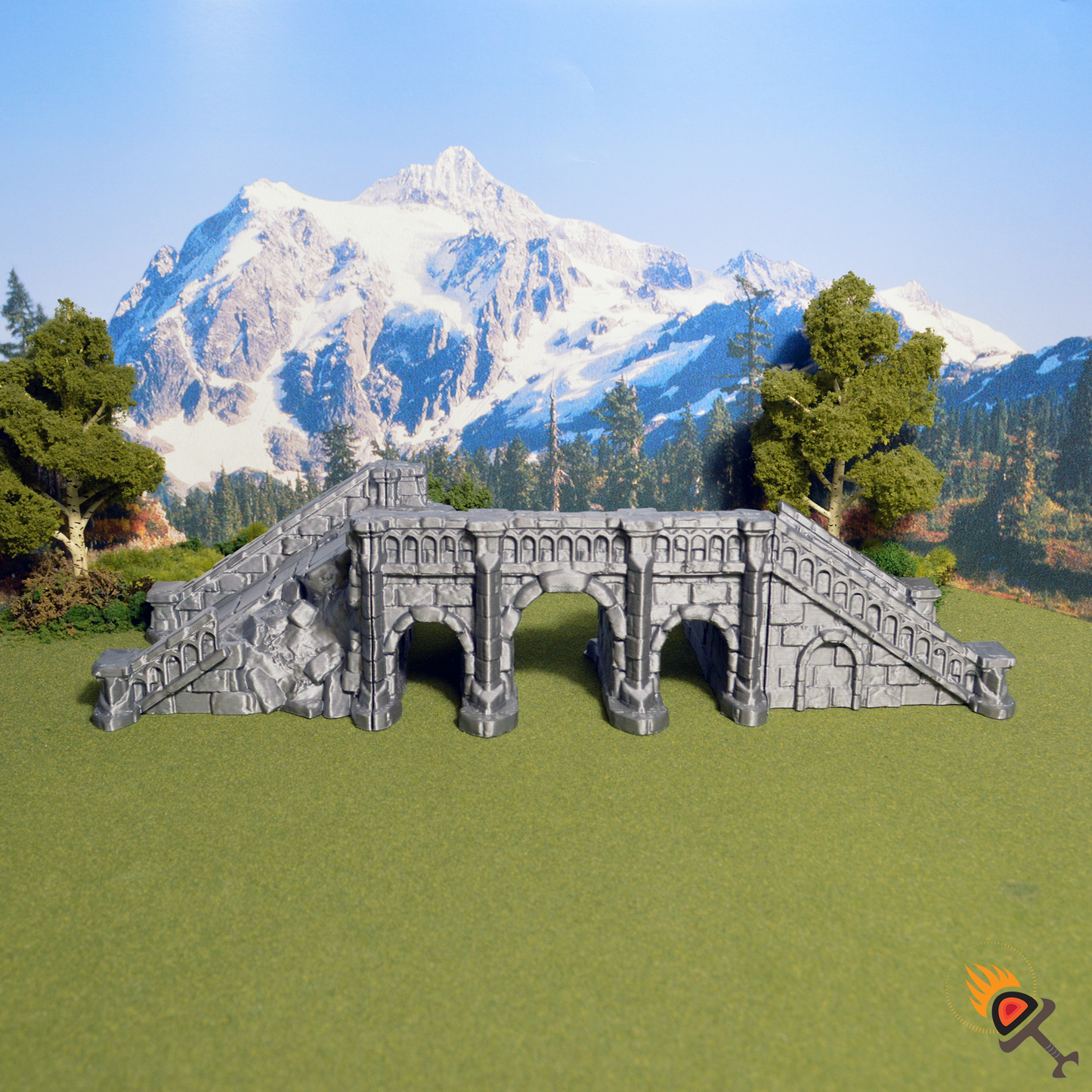 Miniature Bridge Ruins 15mm 28mm 32mm for D&D Terrain, DnD Pathfinder Arkenfel Medieval Stone Footbridge, Gift for Tabletop Gamers