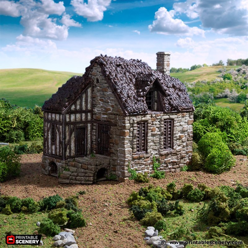 Barlyway Cottage 15mm 28mm 32mm for D&D Terrain, DnD Pathfinder Medieval Village, Printable Scenery King and Country