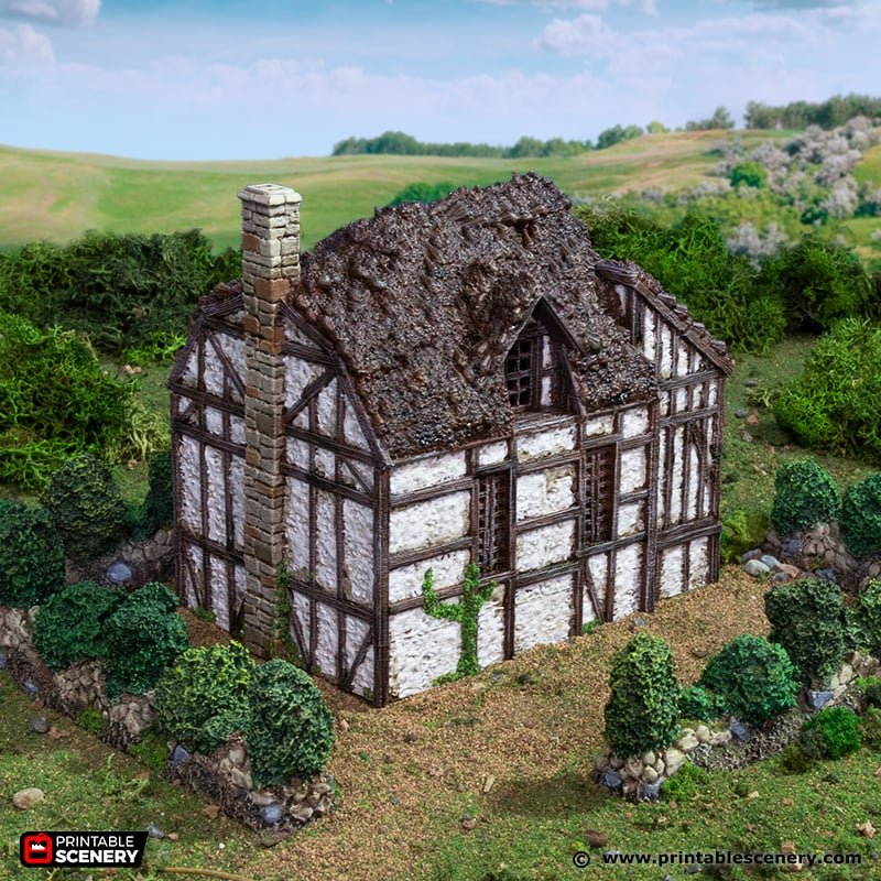 Wattle and Daub Barlyway Cottage 15mm 28mm 32mm for D&D Terrain, DnD Pathfinder Medieval Village, Printable Scenery King and Country