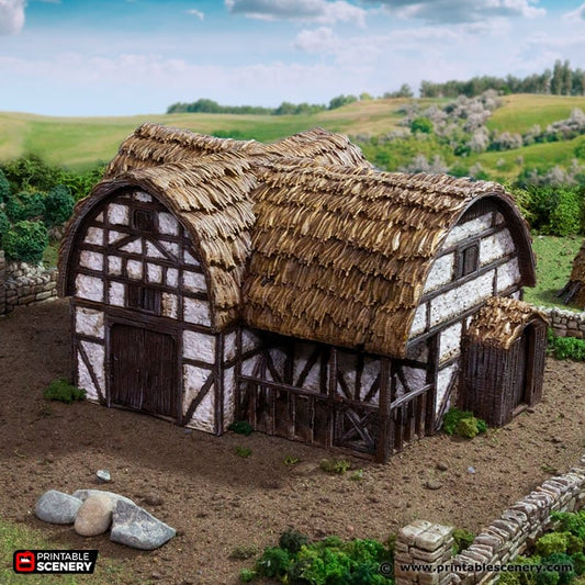 Miniature Country Stables 15mm 28mm 32mm for D&D Terrain, Medieval Wattle and Daub Livestock Building for DnD Pathfinder and Wargames