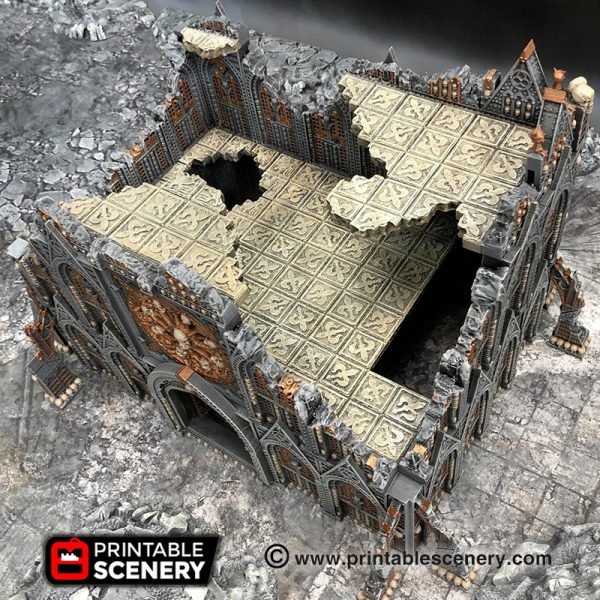 Gothic Building 28mm for Warhammer 40k Terrain, Ruined Demon Ossuary D&D DnD, Modular OpenLOCK Wargame Terrain, Gift for Tabletop Gamers