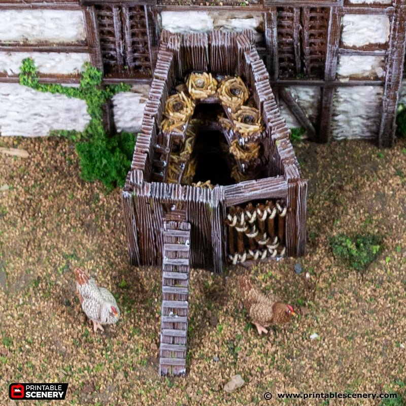 Miniature Farm Chicken Hut 15mm 28mm 32mm for D&D Terrain, Medieval Chicken Coop for DnD Pathfinder NPCs, Gift for Tabletop Gamers