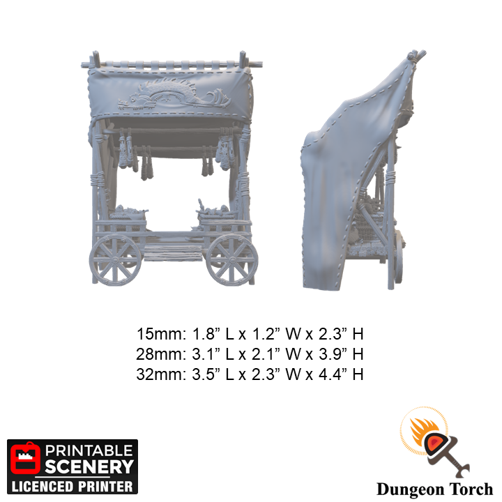 Miniature Fishmonger Stand 15mm 28mm 32mm for D&D Terrain, Medieval Village Fish and Seafood Merchant for DnD Pathfinder NPCs