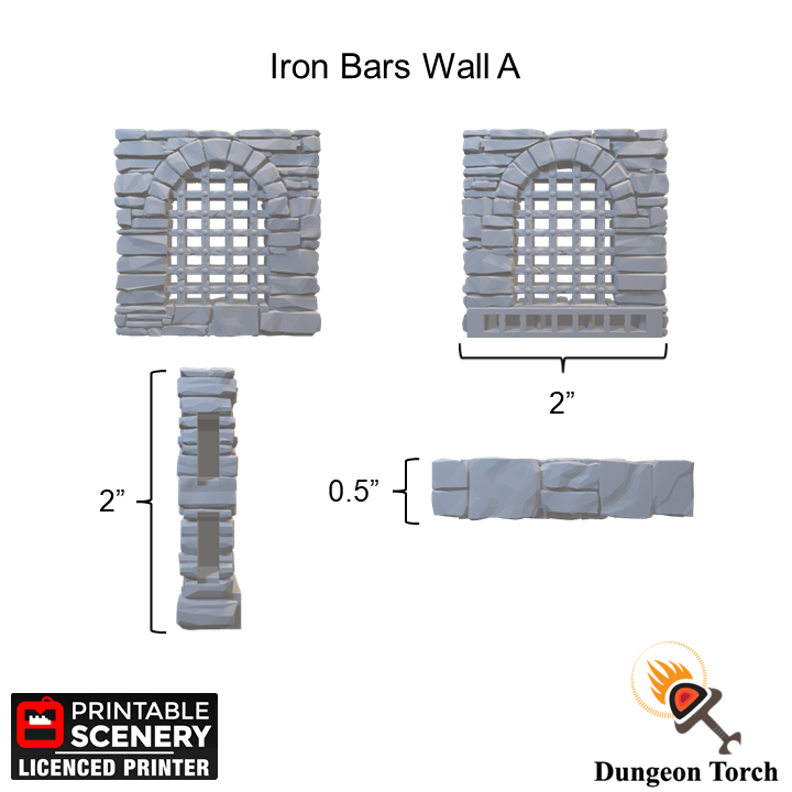 Guardhouse Iron Bars Cell Wall Tiles 28mm, Modular OpenLOCK Building Tiles, D&D Prison Dungeon Terrain, DnD Schist Stone Wall Tiles