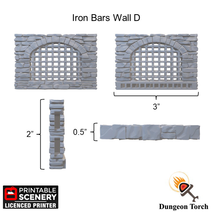 Guardhouse Iron Bars Cell Wall Tiles 28mm, Modular OpenLOCK Building Tiles, D&D Prison Dungeon Terrain, DnD Schist Stone Wall Tiles